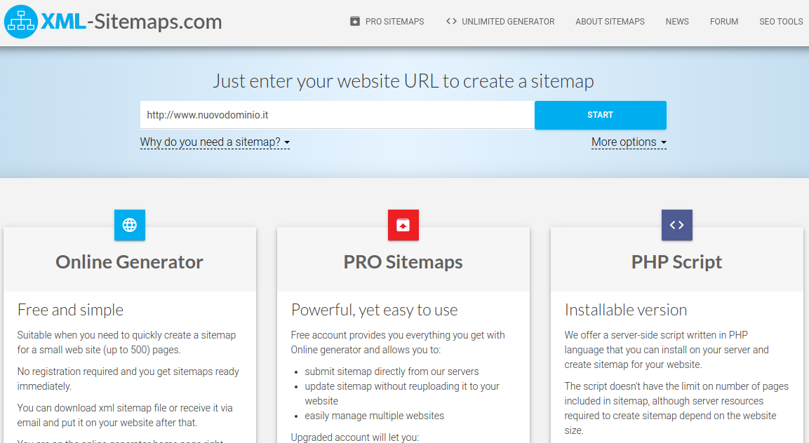 crea gratis la tua sitemap con xml-sitemaps.com