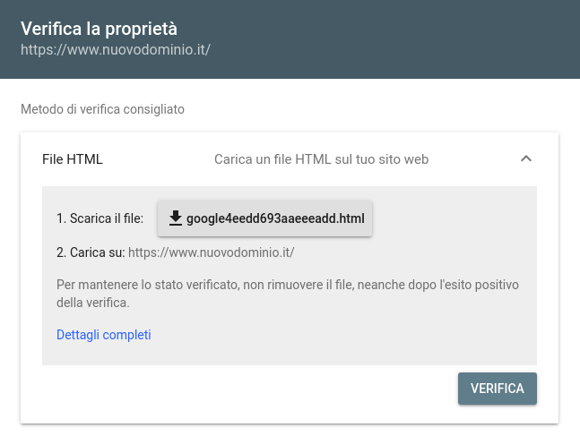 google search console verifica URL