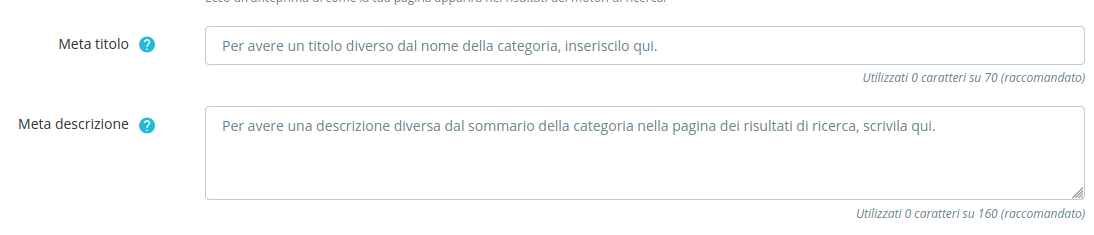 suggerimento lunghezza campi SEO prestashop