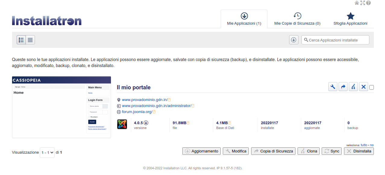 Installazione Joomla completata