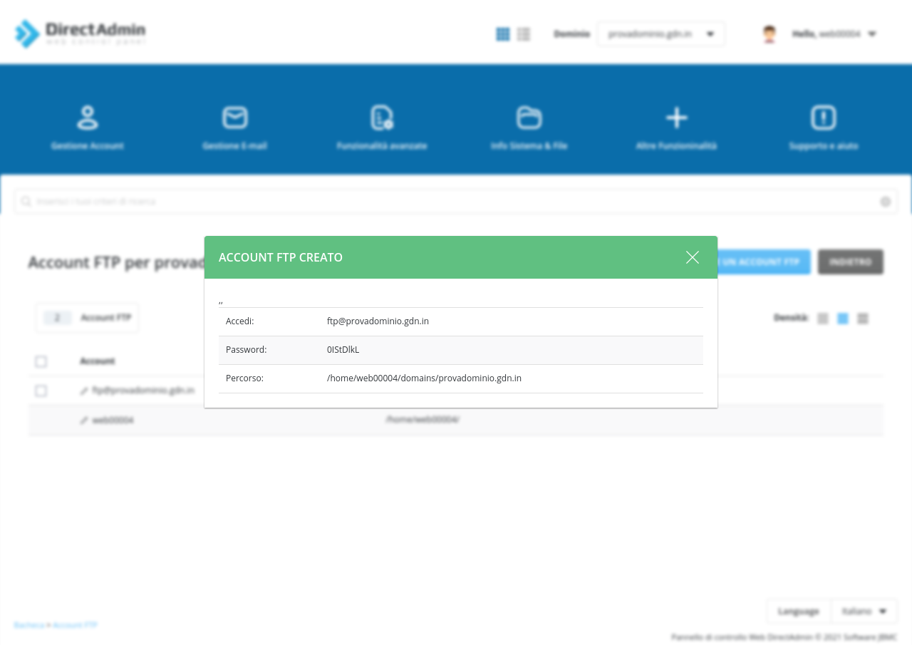 riepilogo account ftp