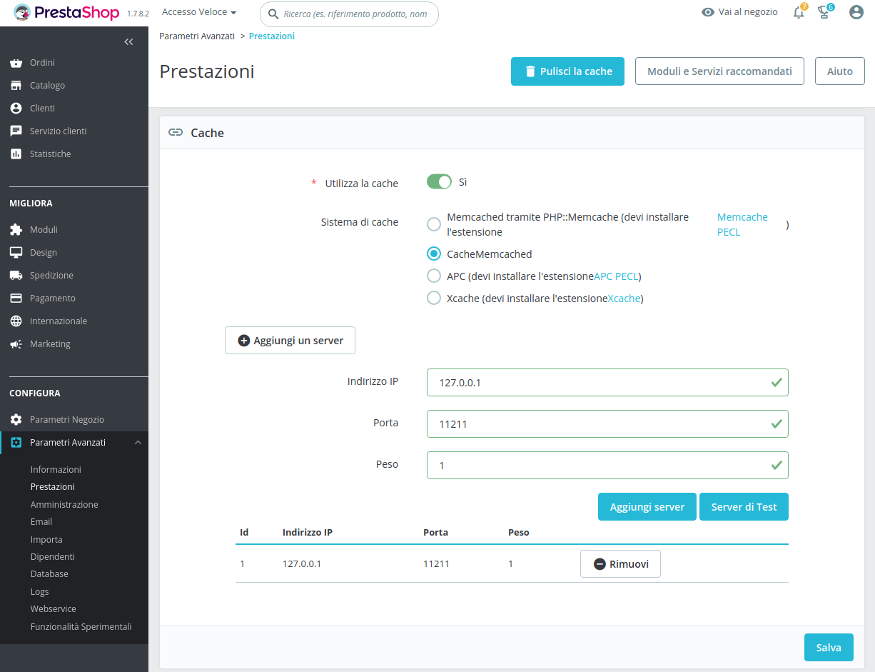 Prestashop ottimizzazione prestazioni con cache memcached