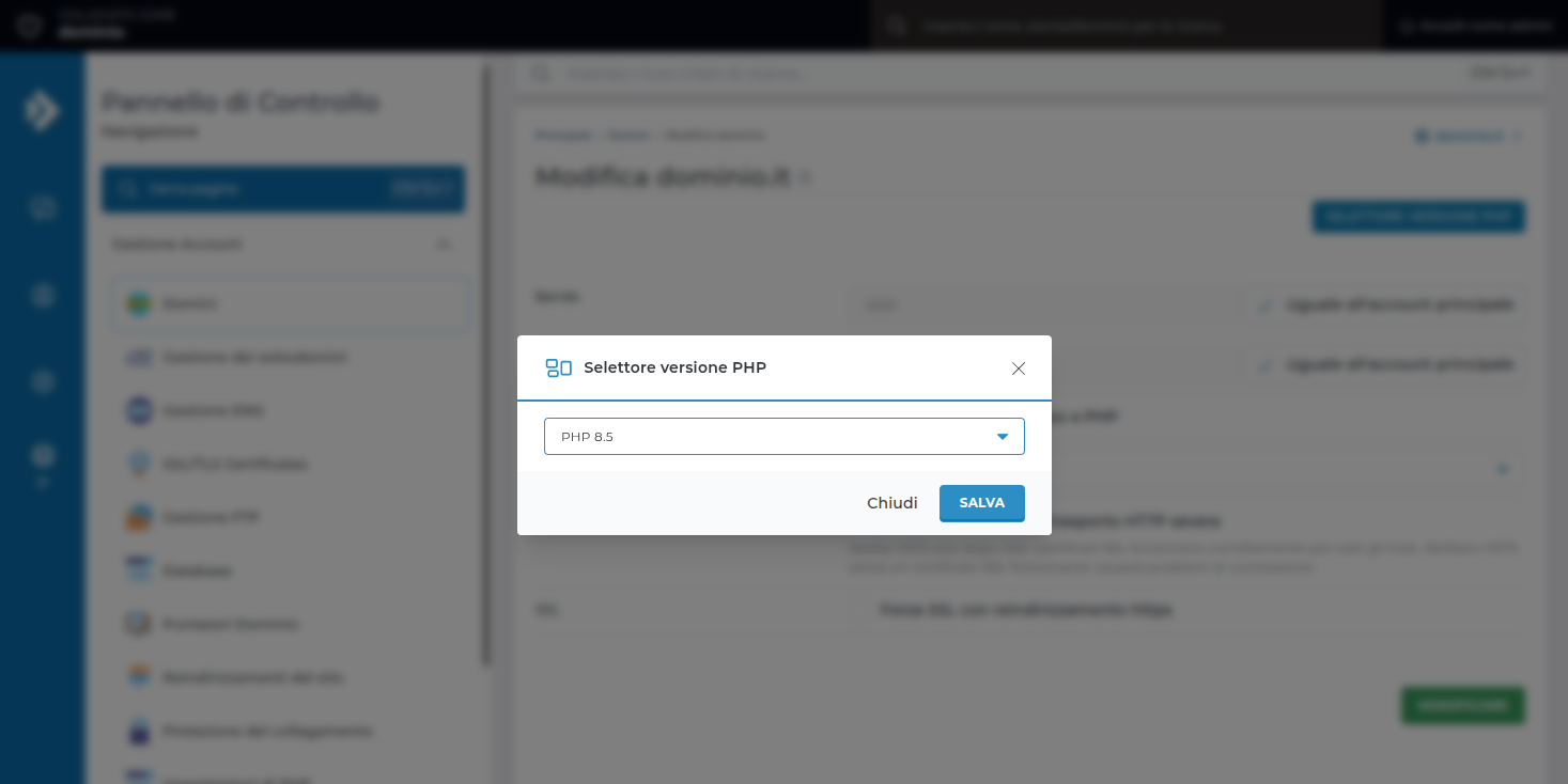 selezione versione PHP