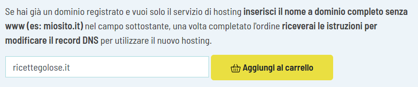 form di registrazione solo hosting senza dominio